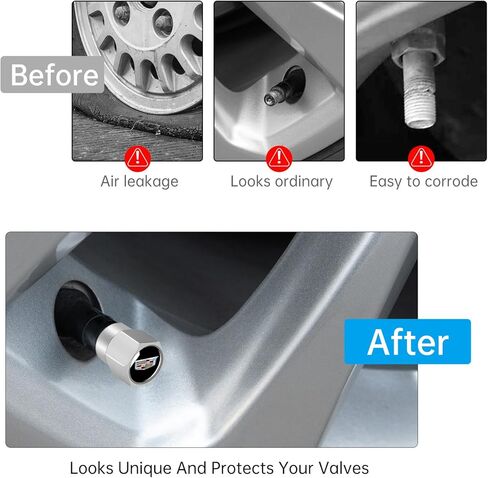 Tire Valve Stem Caps for Cadillac ATS CTS EXT SRX XTS XLR ELR Series Metal Car Wheel Air caps Auto Valve Stem Caps Accessories 4 Pcs Silver in Saudi Arabia