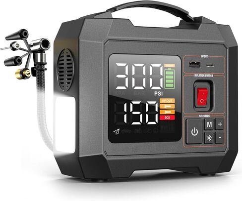 Portable Heavy-Duty Tire Inflator for Pickup Truck,RV, 300PSI Air Compressor, 9X Faster Inflator with 3.7 inch Digital Gauge. 5 Safety Protections and Cooling System for Truck, SUV, Cars (Dark Black) in Saudi Arabia