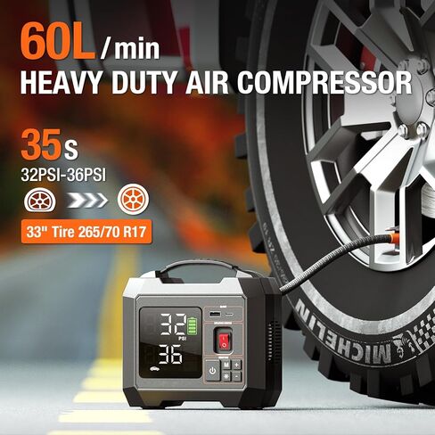 Portable Heavy-Duty Tire Inflator for Pickup Truck,RV, 300PSI Air Compressor, 9X Faster Inflator with 3.7 inch Digital Gauge. 5 Safety Protections and Cooling System for Truck, SUV, Cars (Dark Black) in Saudi Arabia