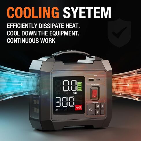 Portable Heavy-Duty Tire Inflator for Pickup Truck,RV, 300PSI Air Compressor, 9X Faster Inflator with 3.7 inch Digital Gauge. 5 Safety Protections and Cooling System for Truck, SUV, Cars (Dark Black) in Saudi Arabia