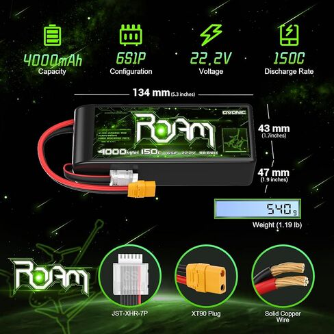 OVONIC 6S Lipo Battery 4000mAh 22.2V 150C with XT90 Plug for RC Truck Truggy Buggy Tank RC Car Racing Hobby in Kuwait