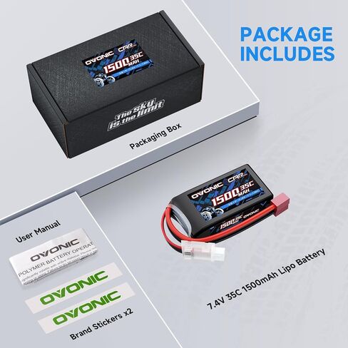 OVONIC 2S Lipo Battery 1500mAh 7.4V 35C Shorty Pack Battery with Dean-Style T Plug for RC Car Truck RC Vehicles Boat Drone RC Airplane Quadcopter Helicopter FPV Racing Hobby Models 2 Batteries in Kuwait