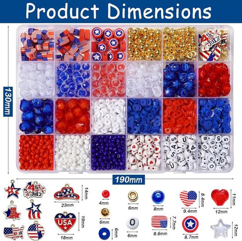 2360+ Pcs 4th of July Beads for Jewelry Making, Red White Blue Patriotic Bead Kit for Bracelets Necklace Craft Supplies Including Clay Charms USA Letter Beads Star Spacer Charms for Independence Day in Saudi Arabia