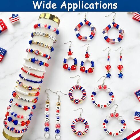 2360+ Pcs 4th of July Beads for Jewelry Making, Red White Blue Patriotic Bead Kit for Bracelets Necklace Craft Supplies Including Clay Charms USA Letter Beads Star Spacer Charms for Independence Day in Saudi Arabia