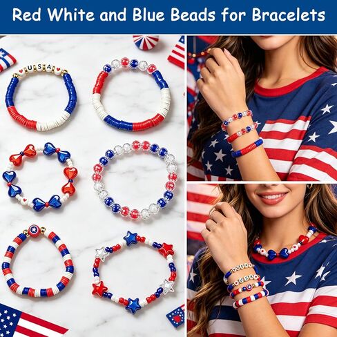 2360+ Pcs 4th of July Beads for Jewelry Making, Red White Blue Patriotic Bead Kit for Bracelets Necklace Craft Supplies Including Clay Charms USA Letter Beads Star Spacer Charms for Independence Day in Saudi Arabia