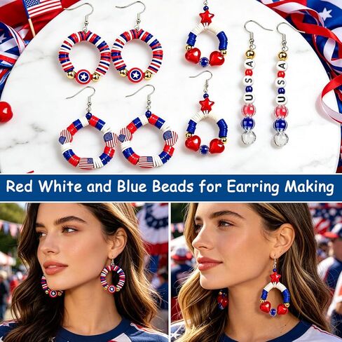 2360+ Pcs 4th of July Beads for Jewelry Making, Red White Blue Patriotic Bead Kit for Bracelets Necklace Craft Supplies Including Clay Charms USA Letter Beads Star Spacer Charms for Independence Day in Saudi Arabia