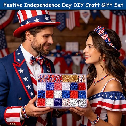 2360+ Pcs 4th of July Beads for Jewelry Making, Red White Blue Patriotic Bead Kit for Bracelets Necklace Craft Supplies Including Clay Charms USA Letter Beads Star Spacer Charms for Independence Day in Saudi Arabia