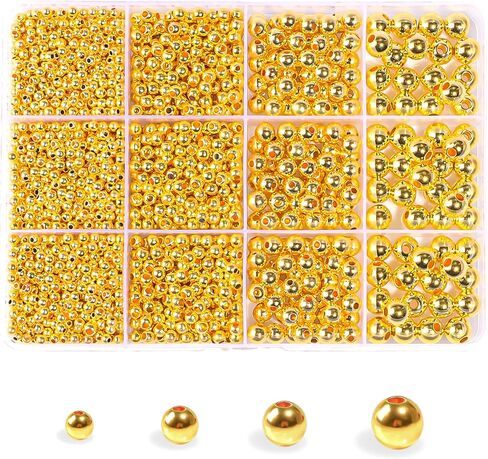 TLAOKLIU 1800Pcs Gold Spacer Beads 3/4/6/8mm Gold Beads Kits for Bracelet Jewelry Making in Saudi Arabia