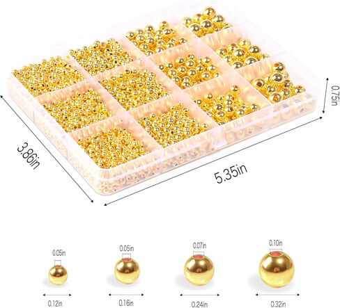 TLAOKLIU 1800Pcs Gold Spacer Beads 3/4/6/8mm Gold Beads Kits for Bracelet Jewelry Making in Saudi Arabia