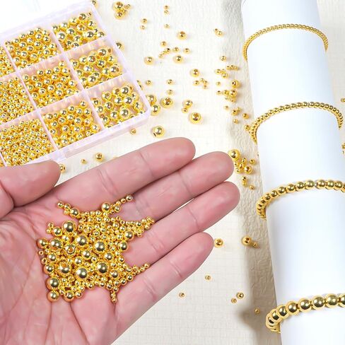 TLAOKLIU 1800Pcs Gold Spacer Beads 3/4/6/8mm Gold Beads Kits for Bracelet Jewelry Making in Saudi Arabia