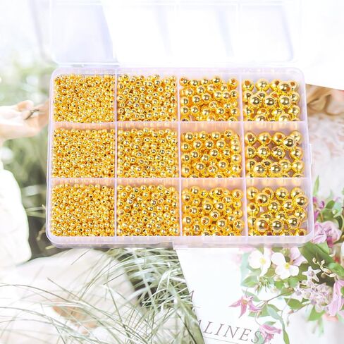 TLAOKLIU 1800Pcs Gold Spacer Beads 3/4/6/8mm Gold Beads Kits for Bracelet Jewelry Making in Saudi Arabia