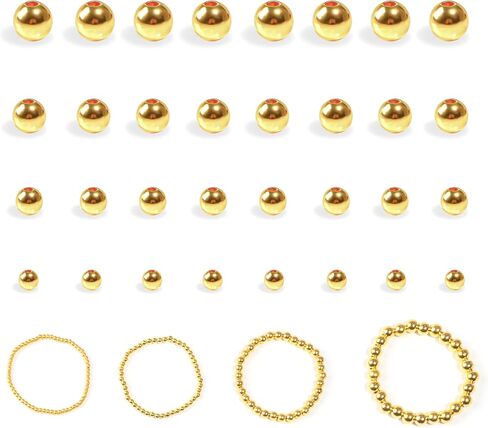 TLAOKLIU 1800Pcs Gold Spacer Beads 3/4/6/8mm Gold Beads Kits for Bracelet Jewelry Making in Saudi Arabia