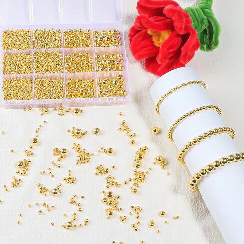 TLAOKLIU 1800Pcs Gold Spacer Beads 3/4/6/8mm Gold Beads Kits for Bracelet Jewelry Making in Saudi Arabia