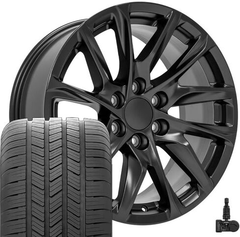 OE Wheels CA90 20 inch Rims, Tires & TPMS Fit Escalade Style 6x139.7 20x9 Gloss Black - Hollander 4875 - Goodyear Eagle LS2 275/55-20 (Set of 4) in Kuwait