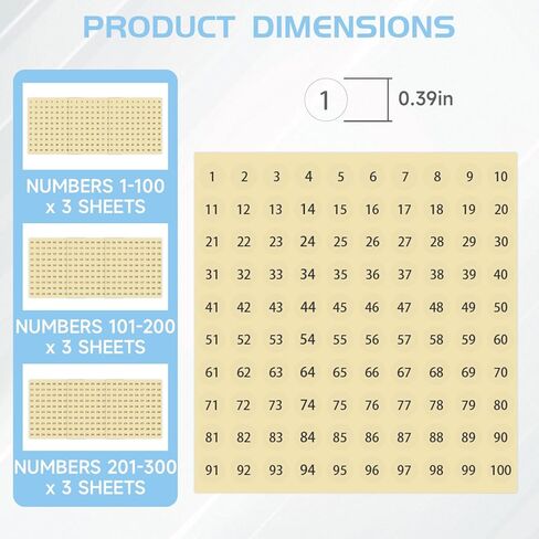 9 Sheets Small Number Stickers,1 to 300 Round Clear Consecutive Inventory Number Stickers,Self Adhesive Waterproof Storage Organizing Labels for Categorization Nail Polish Cosmetics in Kuwait