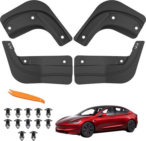 HSB نموذج مطور 3 اللوحات الطينية المتوافقة مع Tesla New Model 3 2024 Splash Guards حماية رواسب السيارة بدون حفر Mudflaps واقي الإطارات Mudflaps جميع الملحقات الخارجية للطقس (مجموعة من 4) in Kuwait