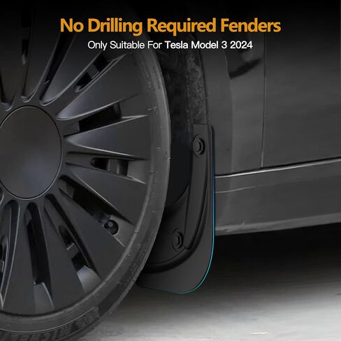 HSB نموذج مطور 3 اللوحات الطينية المتوافقة مع Tesla New Model 3 2024 Splash Guards حماية رواسب السيارة بدون حفر Mudflaps واقي الإطارات Mudflaps جميع الملحقات الخارجية للطقس (مجموعة من 4) in Kuwait