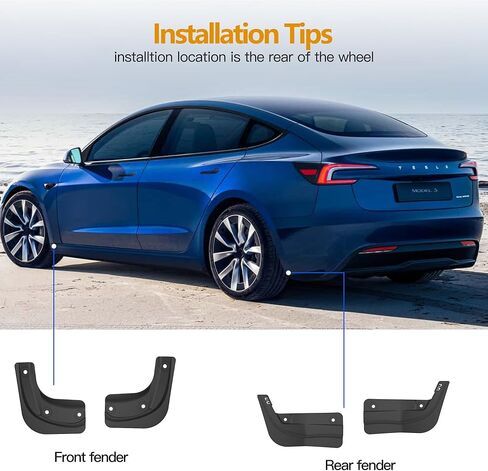 HSB نموذج مطور 3 اللوحات الطينية المتوافقة مع Tesla New Model 3 2024 Splash Guards حماية رواسب السيارة بدون حفر Mudflaps واقي الإطارات Mudflaps جميع الملحقات الخارجية للطقس (مجموعة من 4) in Kuwait
