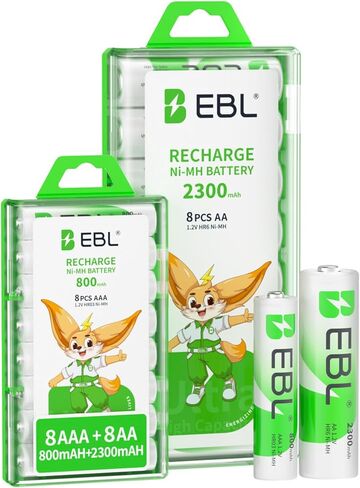 EBL AA AAA Batteries Combo 16 Sets with 8PCS AA 2300mAh and 8-Count AAA 1100mAh Rechargeable Batteries in Kuwait
