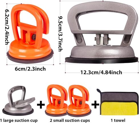 Dent Puller Suction Cup Kit - 3 Pack Paintless Car Body Repair Tool for Dent Removal, Aluminum Alloy Heavy Duty Suction Cups with Thickened Rubber Base for Glass, Tile & Granite Slab Lifting in Saudi Arabia