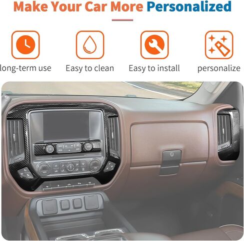 طقم إكسسوارات داخلية من ألياف الكربون الأسود مكون من 8 قطع من JeCar لسيارة 2014-2017 Chevy Silverado GMC-Sierra - مجموعة ترقية ديكور لوحة أجهزة القياس ABS in Kuwait