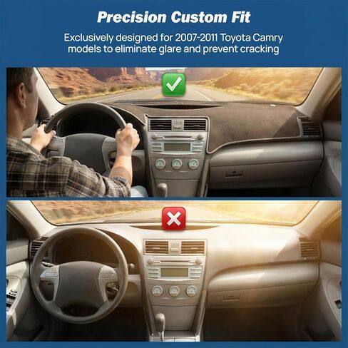 JOYTUTUS Flannel Dash Cover Mat Compatible with Toyota Camry 2007-2011, Dashboard Cover with Pre-Cut Vents, Non-Slip Silicone Backing, Anti-Glare Sunshade, No Adhesive Residue, Interior Dash Protector in Kuwait