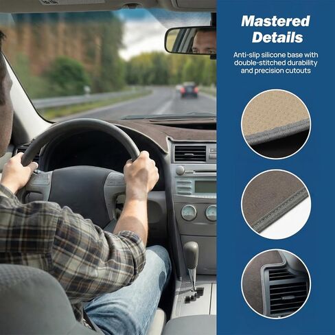 JOYTUTUS Flannel Dash Cover Mat Compatible with Toyota Camry 2007-2011, Dashboard Cover with Pre-Cut Vents, Non-Slip Silicone Backing, Anti-Glare Sunshade, No Adhesive Residue, Interior Dash Protector in Kuwait