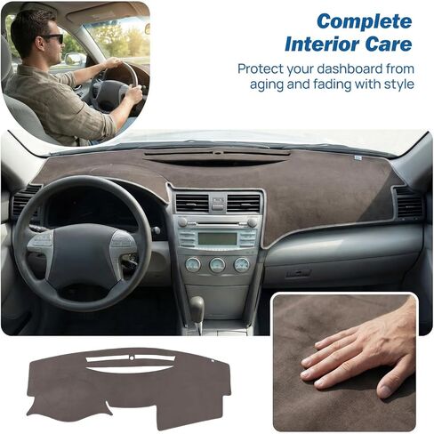JOYTUTUS Flannel Dash Cover Mat Compatible with Toyota Camry 2007-2011, Dashboard Cover with Pre-Cut Vents, Non-Slip Silicone Backing, Anti-Glare Sunshade, No Adhesive Residue, Interior Dash Protector in Kuwait