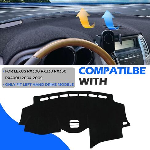 Dashboard Cover Dash Cover Mat Compatible with Lexus 2004-2006 RX330, 2007-2009 RX350, 2006-2008 RX400h, Dash Board Cover Sunshade Glare UV Rays Protector, Black in Saudi Arabia