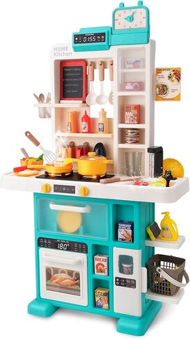 Kids Play Kitchen Set, Interactive Toddler Kitchen Toys, Features Realistic Lights & Sounds, Sink、 Oven and Various Kitchen Accessories, Suitable for Boys and Girls Aged 3-5 (Pink) in Saudi Arabia