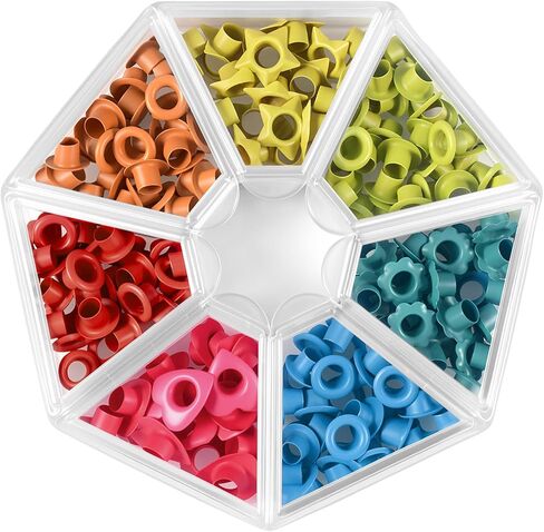 Fumete 210 Pcs 5mm Metal Eyelets with Storage Box 3/16 Inch Colors Eyelets 4 Shapes Round Star Heart Flower Eyelet for Leather Fabric Shoes Clothes Paper Crafts Bag DIY Project in Kuwait