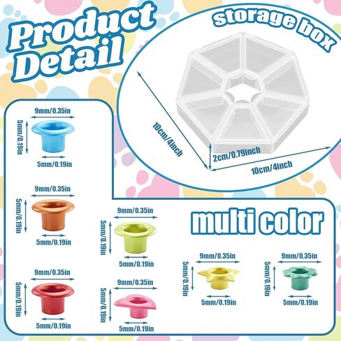Fumete 210 Pcs 5mm Metal Eyelets with Storage Box 3/16 Inch Colors Eyelets 4 Shapes Round Star Heart Flower Eyelet for Leather Fabric Shoes Clothes Paper Crafts Bag DIY Project in Kuwait