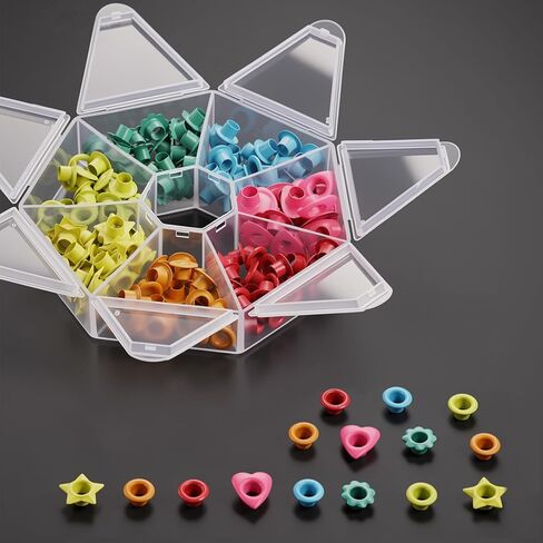 Fumete 210 Pcs 5mm Metal Eyelets with Storage Box 3/16 Inch Colors Eyelets 4 Shapes Round Star Heart Flower Eyelet for Leather Fabric Shoes Clothes Paper Crafts Bag DIY Project in Kuwait