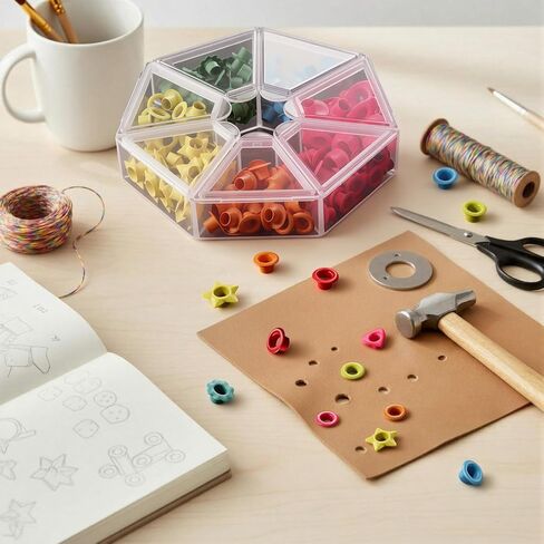 Fumete 210 Pcs 5mm Metal Eyelets with Storage Box 3/16 Inch Colors Eyelets 4 Shapes Round Star Heart Flower Eyelet for Leather Fabric Shoes Clothes Paper Crafts Bag DIY Project in Kuwait