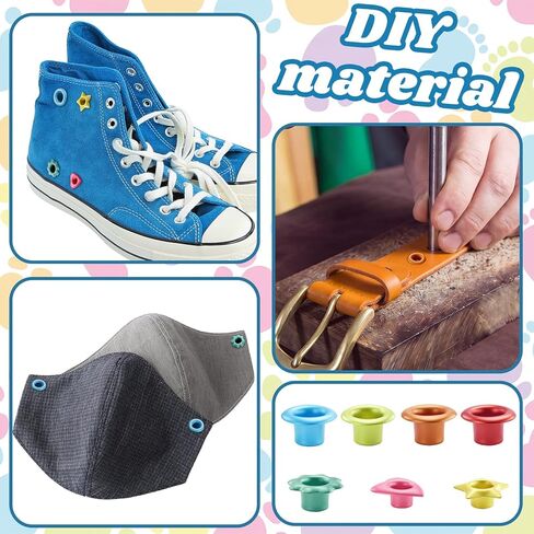 Fumete 210 Pcs 5mm Metal Eyelets with Storage Box 3/16 Inch Colors Eyelets 4 Shapes Round Star Heart Flower Eyelet for Leather Fabric Shoes Clothes Paper Crafts Bag DIY Project in Kuwait