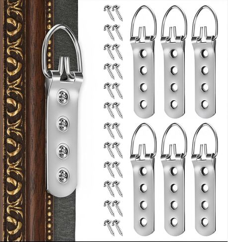 D Ring Picture Hangers, 6Pcs D Ring Hangers 24pcs Screws Heavy Duty Hanging System for Large Frames & Mirrors Easy Install Silver Finish in Saudi Arabia