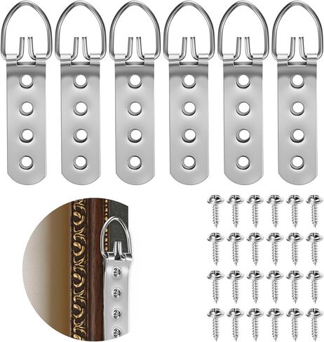 D Ring Picture Hangers, 6Pcs D Ring Hangers 24pcs Screws Heavy Duty Hanging System for Large Frames & Mirrors Easy Install Silver Finish in Saudi Arabia