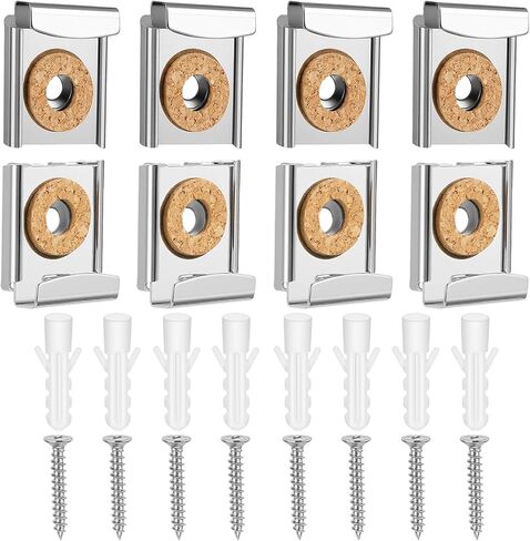 2 Sets(8 Pieces) Mirror Clips for Wall Mounting, Metal Spring Loaded Mirror Mounting Hardware for Unframed Mirrors, with Plugs and Screws in Kuwait