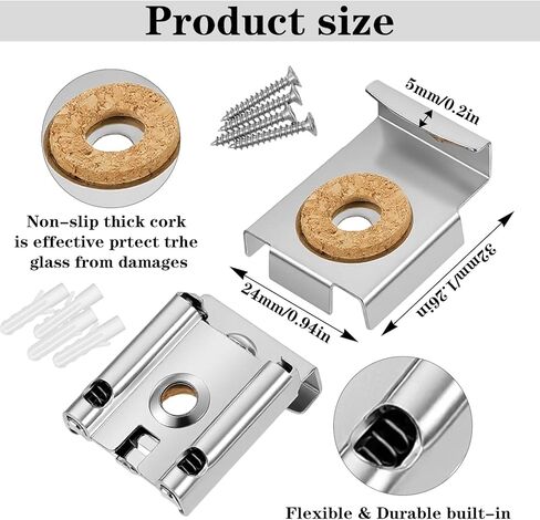2 Sets(8 Pieces) Mirror Clips for Wall Mounting, Metal Spring Loaded Mirror Mounting Hardware for Unframed Mirrors, with Plugs and Screws in Kuwait