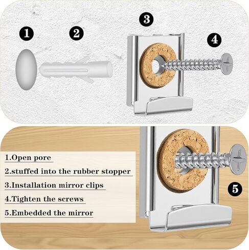 2 Sets(8 Pieces) Mirror Clips for Wall Mounting, Metal Spring Loaded Mirror Mounting Hardware for Unframed Mirrors, with Plugs and Screws in Kuwait