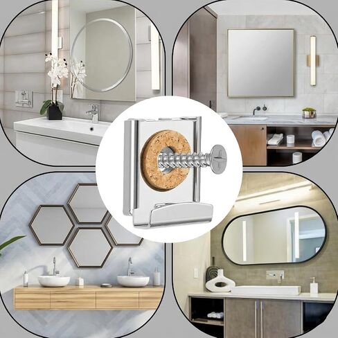 2 Sets(8 Pieces) Mirror Clips for Wall Mounting, Metal Spring Loaded Mirror Mounting Hardware for Unframed Mirrors, with Plugs and Screws in Kuwait