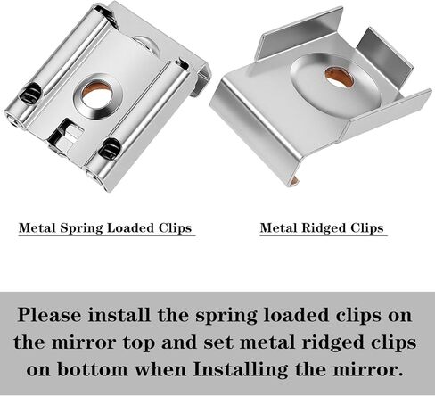 2 Sets(8 Pieces) Mirror Clips for Wall Mounting, Metal Spring Loaded Mirror Mounting Hardware for Unframed Mirrors, with Plugs and Screws in Kuwait