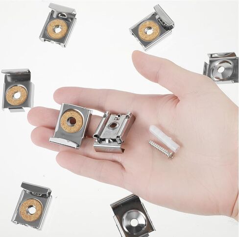 2 Sets(8 Pieces) Mirror Clips for Wall Mounting, Metal Spring Loaded Mirror Mounting Hardware for Unframed Mirrors, with Plugs and Screws in Kuwait
