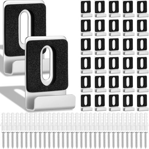 32 Pcs Metal Mirror Holder Kit, J Type Hanger Clip Kit with Screws Rubber Pads Heavy Duty Mirror Holder Clips for Frameless Mounting Wall Tile Billboard Display (1.5" x 1", Silver) in Kuwait