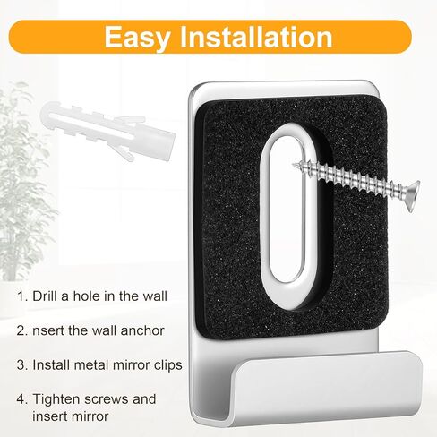 32 Pcs Metal Mirror Holder Kit, J Type Hanger Clip Kit with Screws Rubber Pads Heavy Duty Mirror Holder Clips for Frameless Mounting Wall Tile Billboard Display (1.5" x 1", Silver) in Kuwait