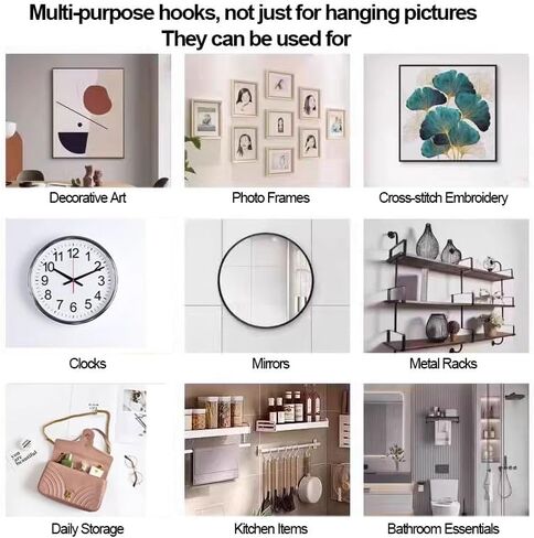 80 Pcs Adhesive Picture Hooks, Damage-Free Adhesive Wall Hooks, 11 lbs Max Load Heavy Duty Picture Hangers Without Nails Wall Hooks for Photos, Clocks & Frames in Bathroom, Kitchen, Home and Office in Kuwait