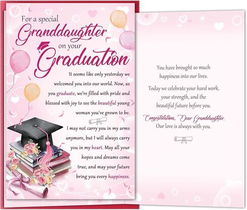 Graduation Card for Granddaughter, Heartfelt Granddaughter Graduation Card Gift from Grandma Grandpa, Proud of You Cards for Her in Kuwait