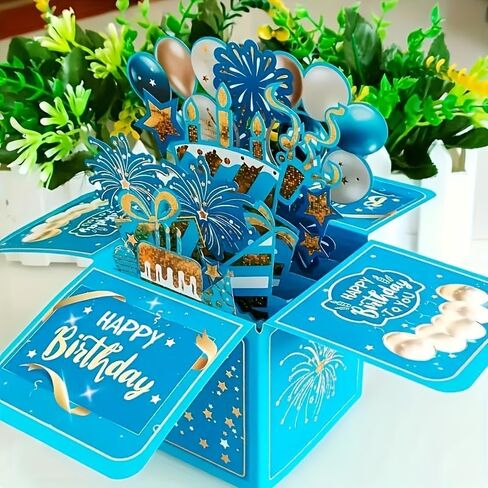 صندوق بطاقات عيد ميلاد منبثق ثلاثي الأبعاد مصنوع يدويًا، بطاقة تهنئة على شكل نحت ورقي مع مظروف وملاحظة in Kuwait