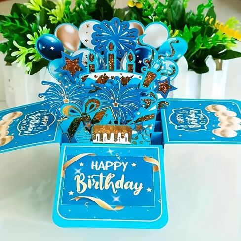 صندوق بطاقات عيد ميلاد منبثق ثلاثي الأبعاد مصنوع يدويًا، بطاقة تهنئة على شكل نحت ورقي مع مظروف وملاحظة in Kuwait