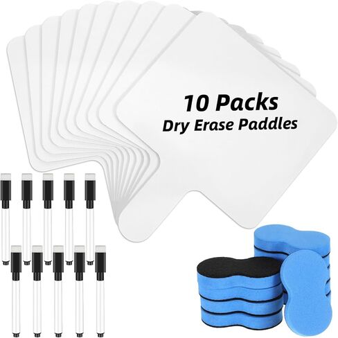 10 Packs Dry Erase Boards with Handle, 8"x10" Double Sided Answer Paddle White Boards with 10 Markers and Erasers Small Dry Erase Whiteboard for Home Classroom Office Writing Board in Saudi Arabia